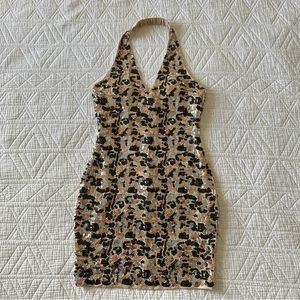 Bebe Halter Blair Sequin Bodycon Dress Small